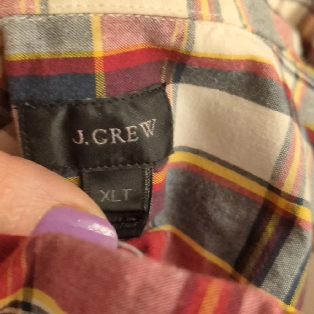 J. Crew Red/Navy Plaid Cotton Button Down Shirt XL TALL